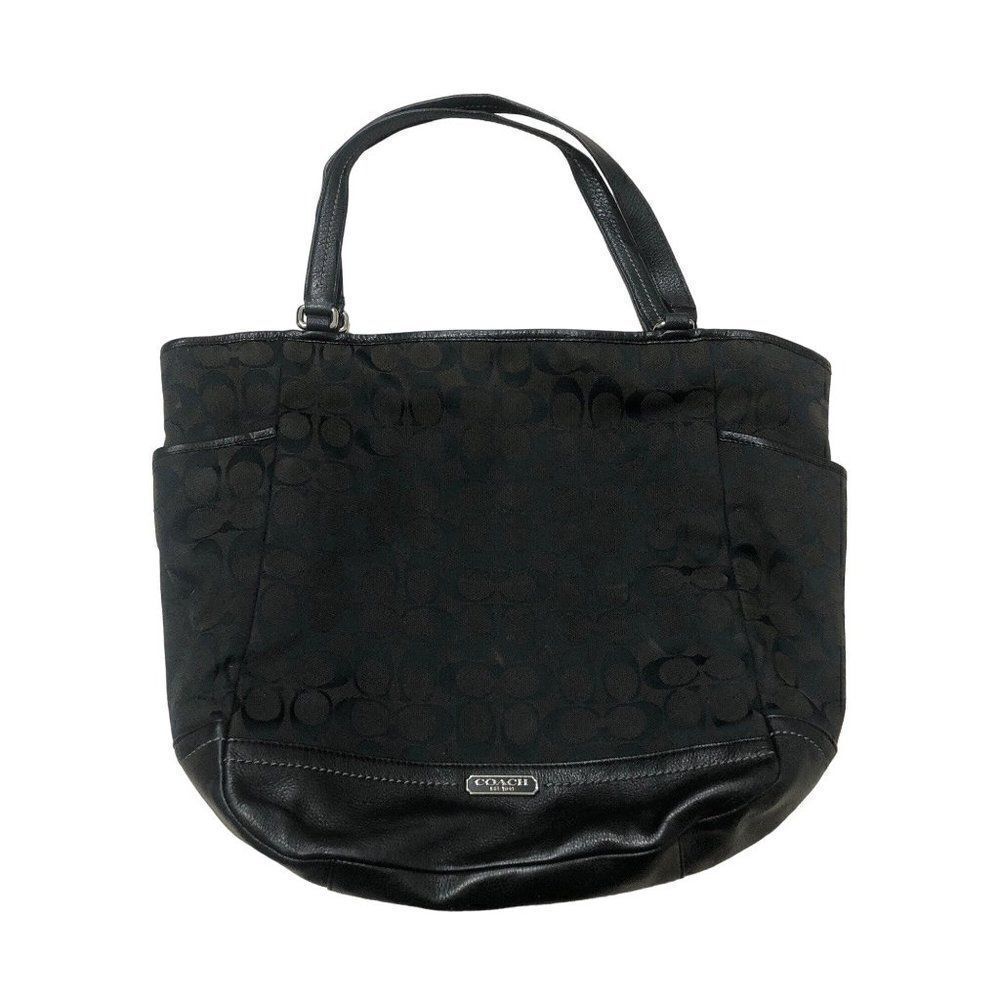 Coach Park Signature Black Leather Jacquard Tote Bag F23295